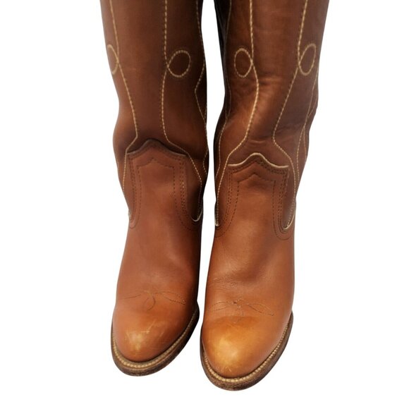Vintage 1970s Frye Brown Leather Western Cowboy Boots Women’s 6.5 High Heel Tall - Picture 7 of 13